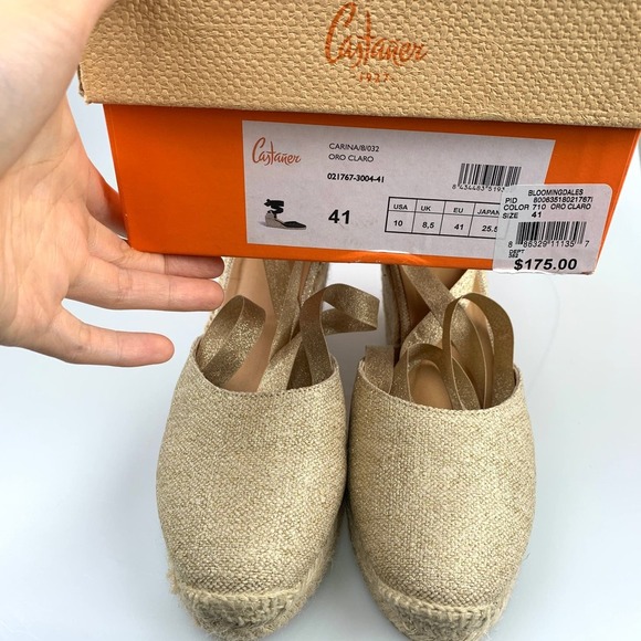 NIB CASTANER Carina Linen Wedge Espadrille Sandals Size 41 - Picture 9 of 12